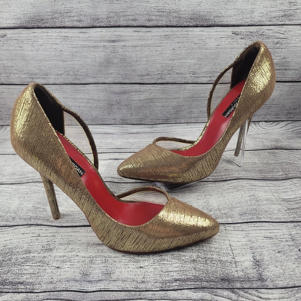 CHARLES JOURDAN 8.5 Gold Muted Clear Insert Pointed Toe Heels Pumps